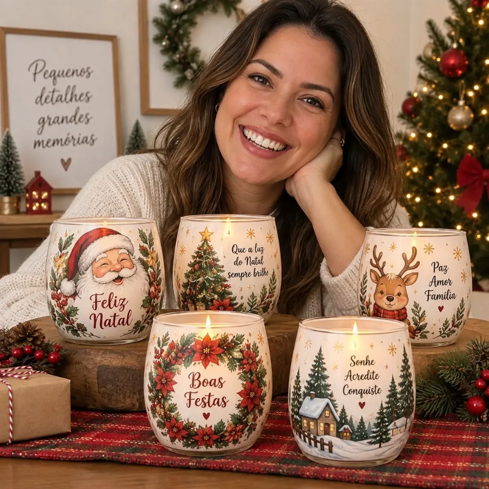 Velas natalinas personalizadas com estampas da coleção